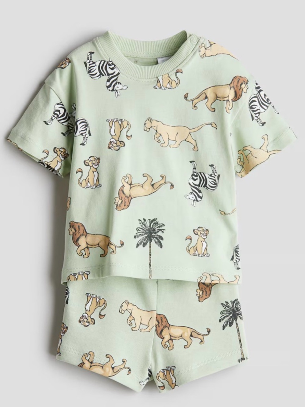 H&M Disney Lion King  2-Piece Lion & Zebra Print Pajama Set - Mint Green 12-18m